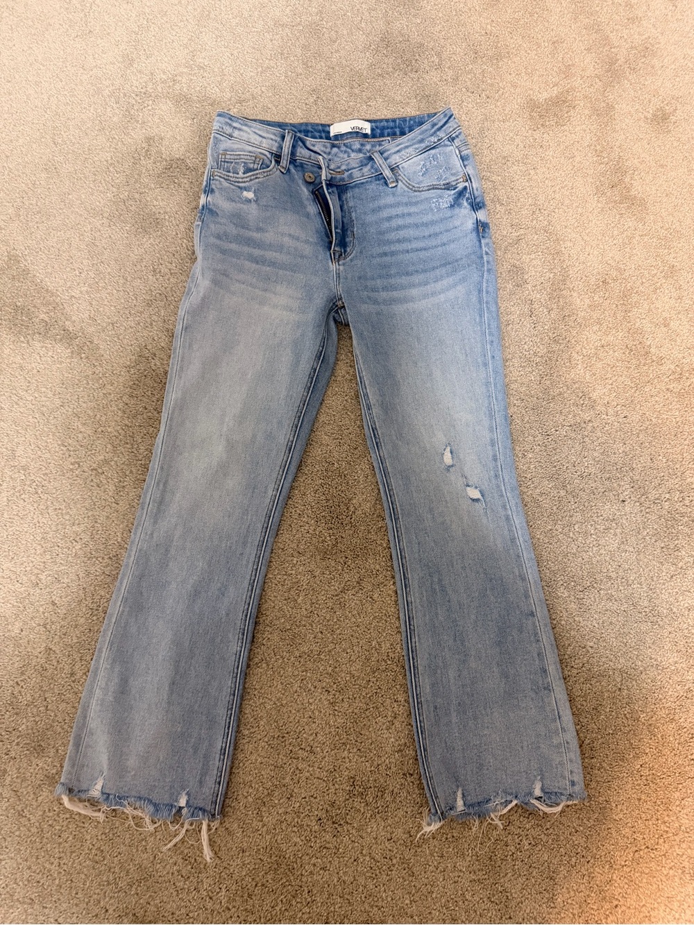 Vervet Light Wash Distressed Straight Leg Jeans Size 26 Raw Hem